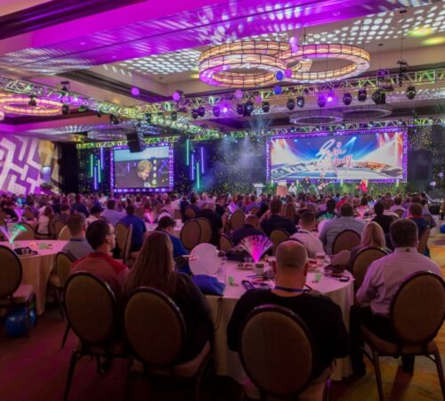 Audio visual purple lighting stage set