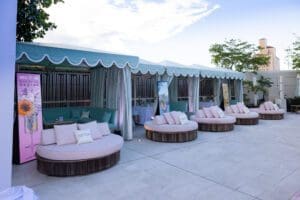 Photo of LED Screens, custom pillows and daybeds for a Blue Spark Event Design - Product Launch Miami